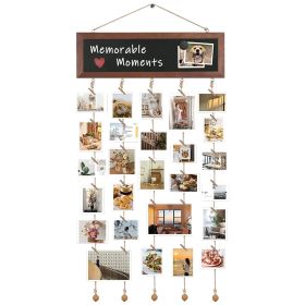 Wooden Hanging Picture Frame Photo Display String Ropes with 30 Clips Writable Blackboard Wall Decoration Postcard Artwork Picture Organizer