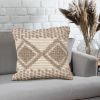 18 x 18 Square Cotton Decorative Accent Throw Pillow, Raised Diamond Embroidery, Set of 2, Beige