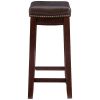 Claridge 32" Backless Indoor Bar Stool, Dark Brown with Red Faux Leather, Includes 1 Stool