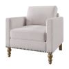 Classic Linen Armchair Accent Chair with Bronze Nailhead Trim Wooden Legs Single Sofa Couch for Living Room, Bedroom, Balcony, Beige