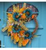 Thanksgiving Blue Sunflower Wreath Patio Leopard Ribbon Deadwood Door Hanging Decoration Simulated Flower Rattan Wreath Wall Hanging