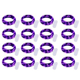 16 Pack Led Fairy Lights Battery Operated String Lights Waterproof Silver Wire 7 Feet 20 Led Firefly Starry Moon Lights For DIY Wedding Party Bedroom (Color: Purple)