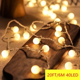 1pc Circular String Lights; Battery Powered; 20ft 40 LEDs; Twinkle Lights With Indoor/Outdoor Waterproof Ball-shape String Lights For Bedroom (Color: Warm White, Items: 6M 40LED)