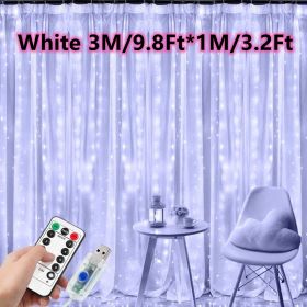 1pc; Window String Lights; Christmas Decoration 100/200/300 LED Remote Control USB Wedding Garland Curtain Lamp 3M/9.8Ft Fairy Lights (Color: White, size: 9.84ftx3.28ft -100LED)